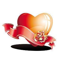 浪漫红色心形丝带花朵元素