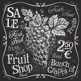 黑板粉笔画水果葡萄矢量素材