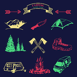 彩色复古野营录音logo徽章矢量素材