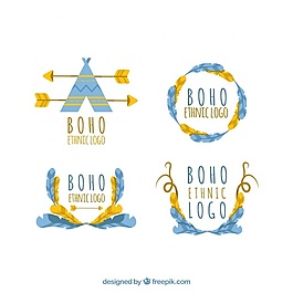 橙色和蓝色标志的波希米亚风格的平