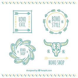 四标志的波希米亚风格与黄的细节