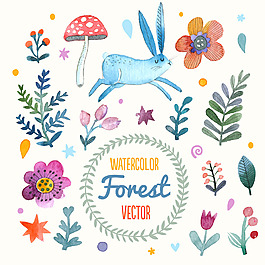 手绘卡通动物植物插画