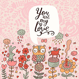 手绘卡通动物植物插画