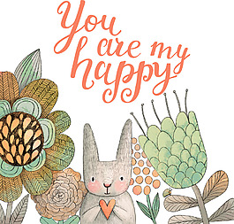 手绘卡通动物植物