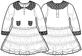 长袖3-5岁小宝宝服装设计线稿矢量素材