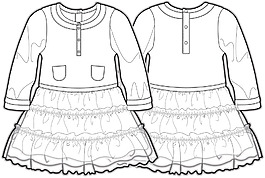 连衣裙3-5岁小宝宝服装设计线稿矢量素材