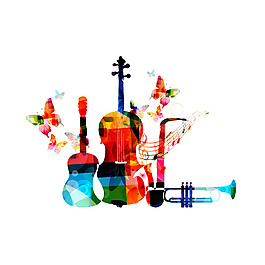 手绘彩色吉他元素