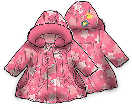 粉色棉衣女宝宝服装设计彩色原稿矢量素材