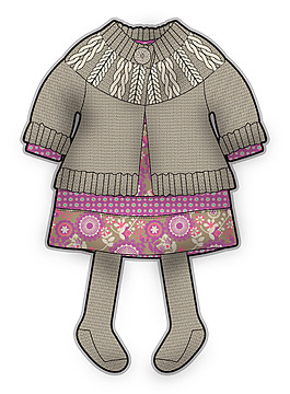 冬天套装小女孩服装设计秋冬彩色原稿