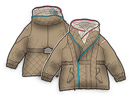 咖啡色连帽小女孩服装设计秋冬彩色原稿