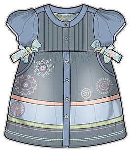 牛仔短袖女宝宝服装设计彩色稿件矢量素材