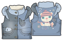 蓝色背心女宝宝服装设计彩色稿件矢量素材