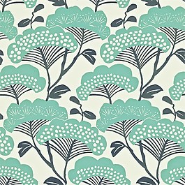 绿色扇形花纹布艺壁纸