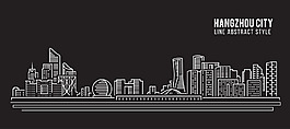 手绘线条城市建筑