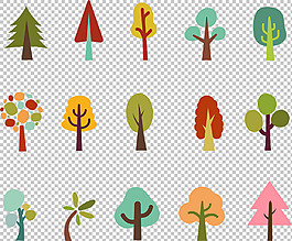 彩色卡通风格树木免抠png透明图层素材