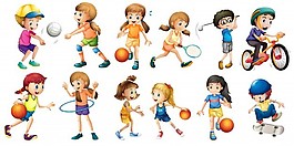 儿童做不同运动的插图