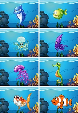 水下场景与海洋动物插图