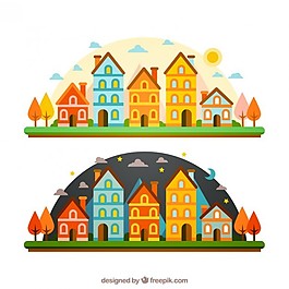 五彩缤纷的城市在不同的时刻