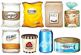 白色背景下不同种类食物的图示