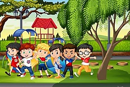 公园里的许多孩子插画