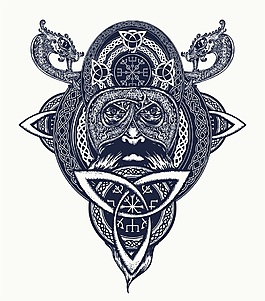 蓝色纹身图案创意动物鹰眼矢量