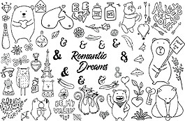 小熊动物可爱卡线稿素材矢量合集