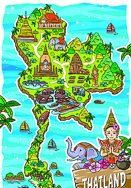 泰国旅游地图场景海报矢量素材