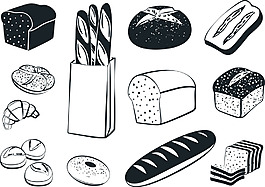 手绘黑白面包图案矢量素材