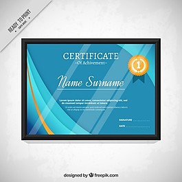 蓝色现代证书模板