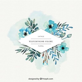 水彩花蓝色标签