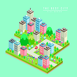 立体城市扁平化房屋建筑设计矢量