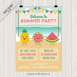 海滩上美好的水果夏日派对海报