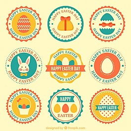 可爱的圆形复活节标签集