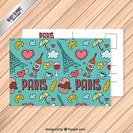 手绘可爱巴黎明信片
