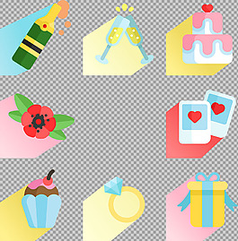 扁平风格爱情婚礼元素免抠png透明素材