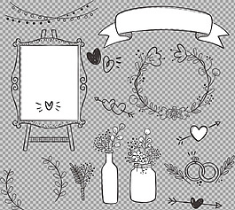 黑白素描爱情婚礼元素免抠png透明素材