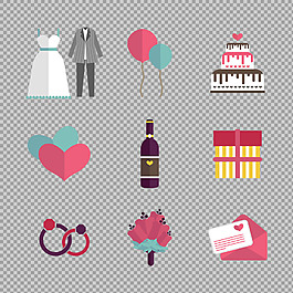 扁平风格爱情婚礼元素免抠png透明素材