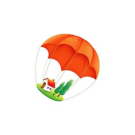 卡通降落伞房子小树元素