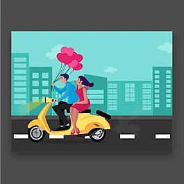 骑摩托的情侣卡片图片