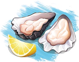 手绘柠檬生蚝元素