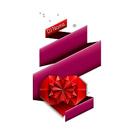 手绘心形飘带元素