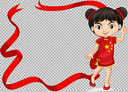 中国风学生小孩飘带免抠png透明图层素材