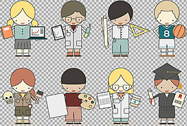 各种学生小孩插画免抠png透明图层素材