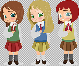 可爱女学生卡通插画免抠png透明图层素材