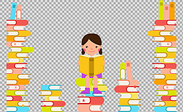 站在书堆上的学生免抠png透明图层素材
