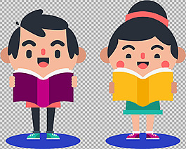 在看书的两个学生免抠png透明图层素材