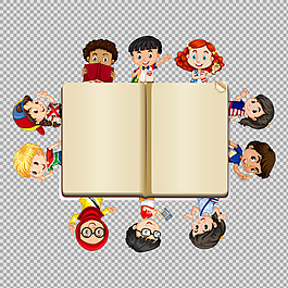 围着书本的学生小孩免抠png透明图层素材