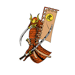 手绘虎头木船元素