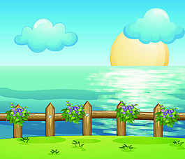 海边草地矢量风景插画