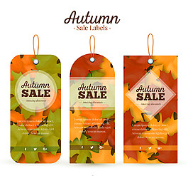 3款秋季树叶装饰吊牌矢量素材